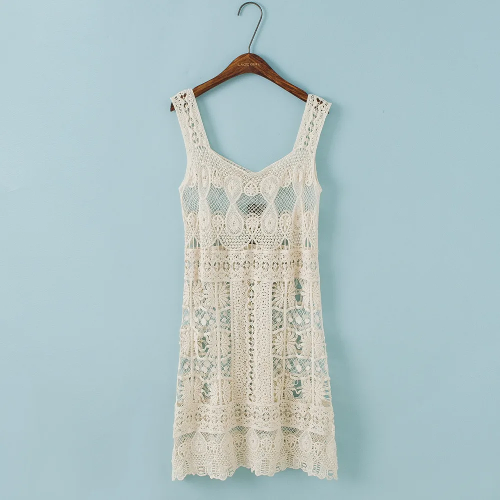 Женское кружевное платье seoaf повседневное пляжное мини-платье на бретельках с