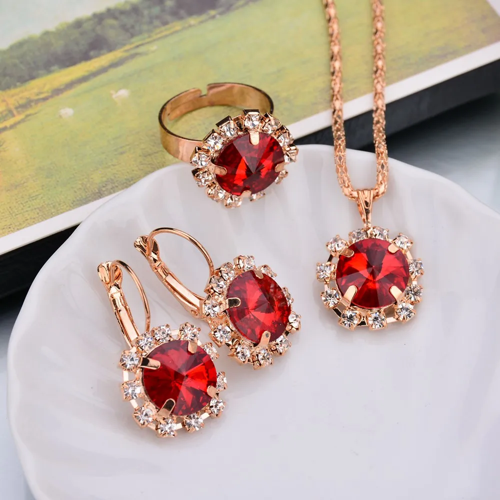 2019 Роскошные Ювелирные наборы Кристальные серьги вечерние кольца ожерелье
