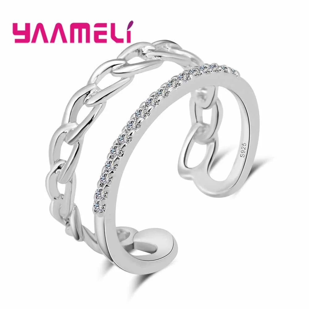 

Real 925 Sterling Silver Double layer Ring Adjustable for Women Natural Crystal Fine Jewelry for Best Friend Gifts
