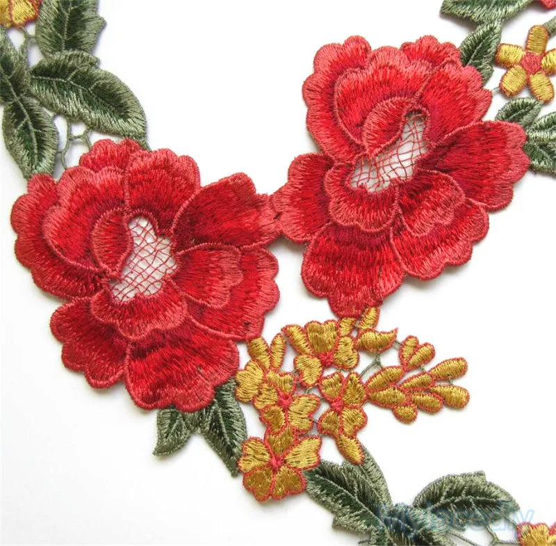Кружева вышитые Шея воротник отделка Вышивка Патчи Ткани Роза аппликация одежды