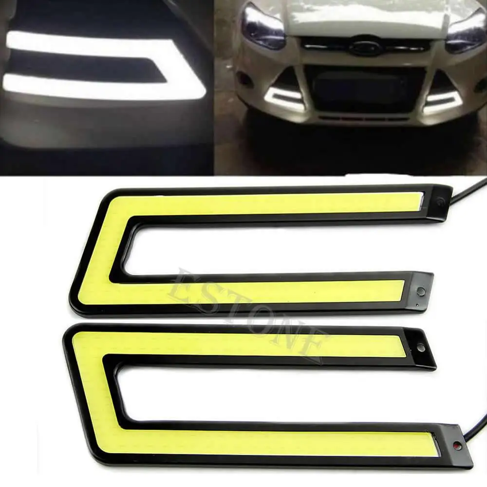 

2pcs White COB 6000K Led Daytime Running Light DRL Headlight Fog Lamp U Shape