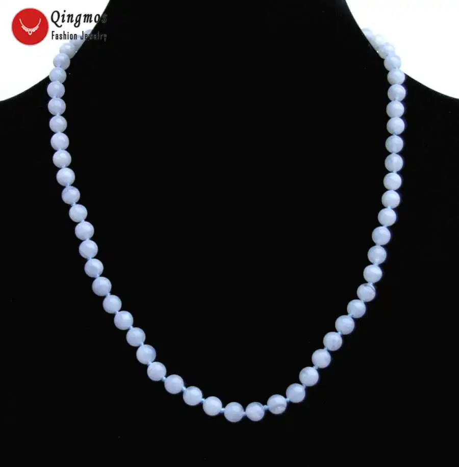 Qingmos Trendy Blue Lace Agates Necklace for Women with 6mm Round Natural Blue Lace Agates Stone Necklace Jewelry 17'' nec6545