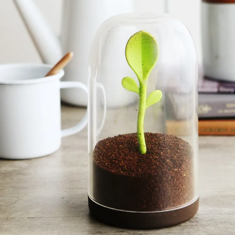 Милый многоцелевой зеленый Sprout ложка запечатанный чай банка кофе бобов сахар