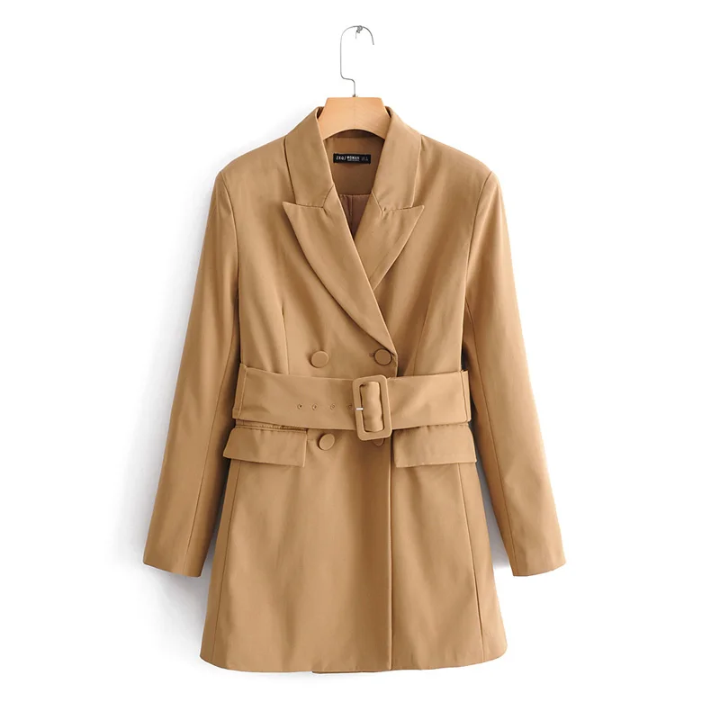 Весна 2019 повседневные хаки Женская одежда Длинный блейзер женские пальто с
