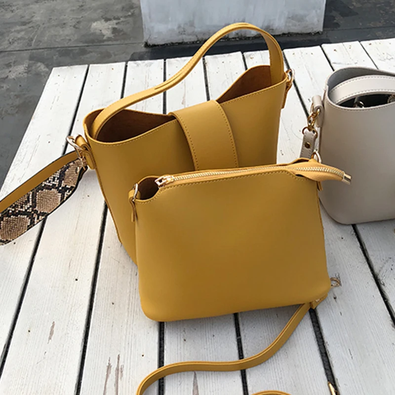 Women Bag Handbag Shoulder Portable Snake Wide Strap Cross Body Pu Leather Large Capacity Designer Two Pockets | Багаж и сумки