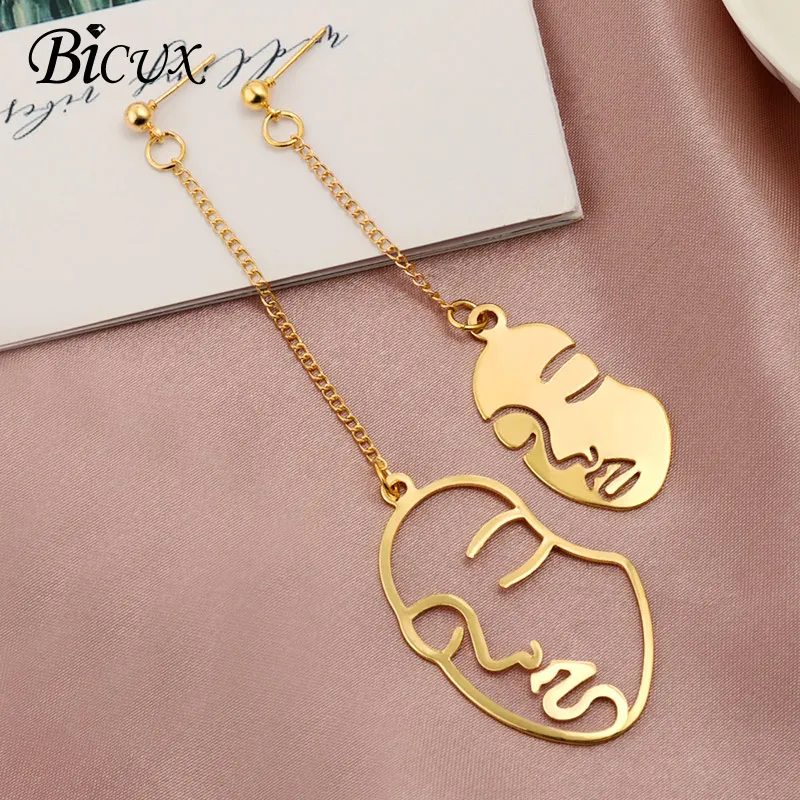 Gold 9 BICUX серьги-капли в виде большого листа для Женщин, Модные Винтажные геометрические желтые зеленые длинные полые металлические серьги, ювелирное изделие - Окраска металла: Gold 9