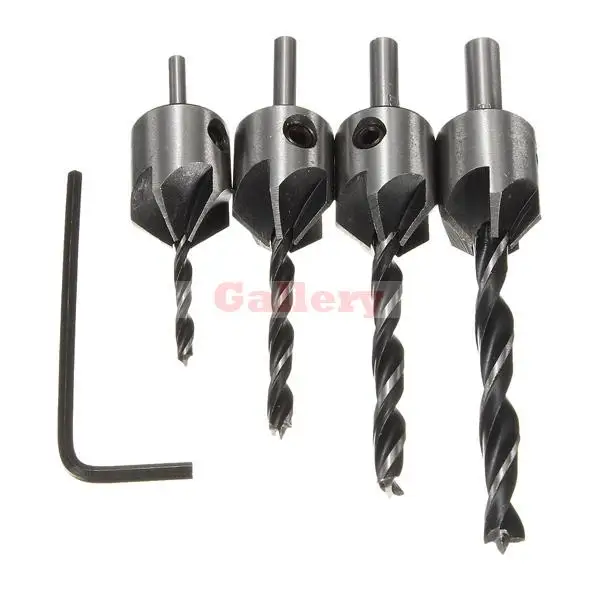 

4pcs 5 Flute Countersink Bits Reamer Woodworking Chamfer 3mm-6mm