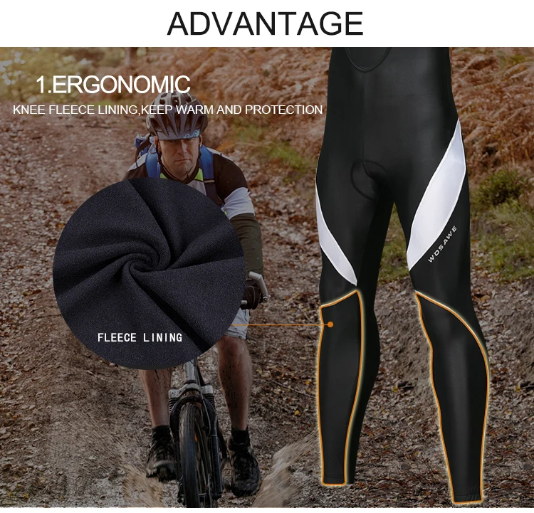 WOSAWE гелевые велосипедные штаны, мужские тонкие флисовые штаны с нагрудником, светоотражающие MTB Длинные велосипедные колготки, одежда для велосипеда