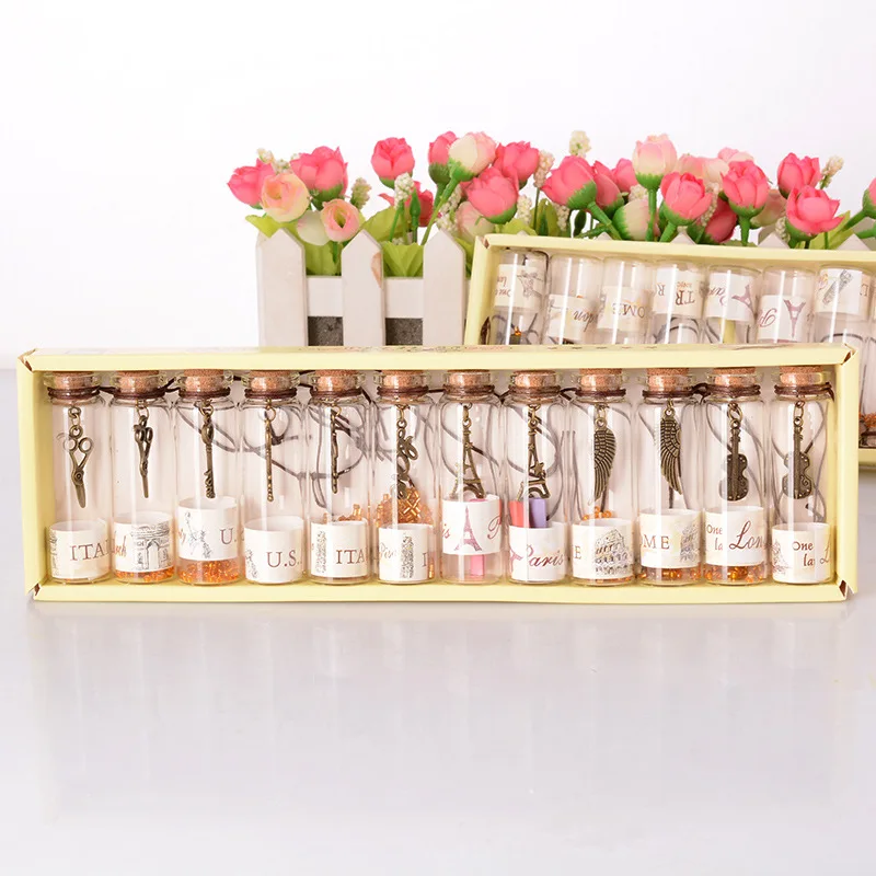 Винтажная деревянная стеклянная бутылка желаний 12 шт. подвеска в виде бутылки