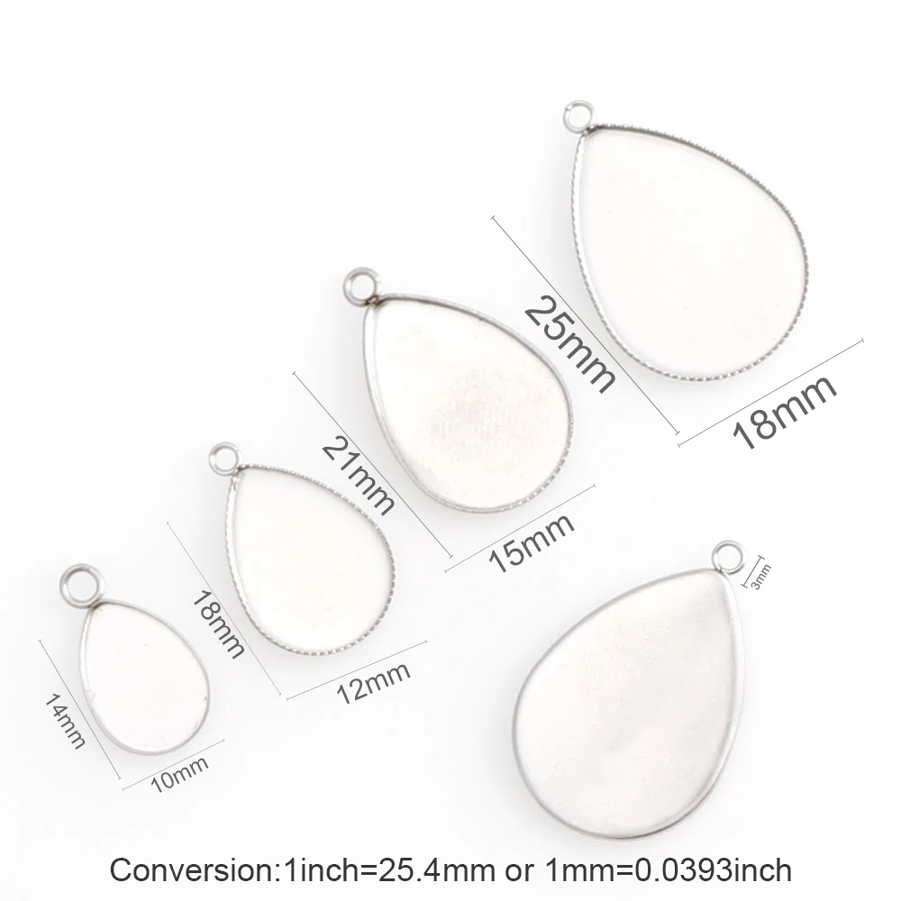 Ожерелье подвеска из нержавеющей стали в форме капли 10 шт. 4 размера основа