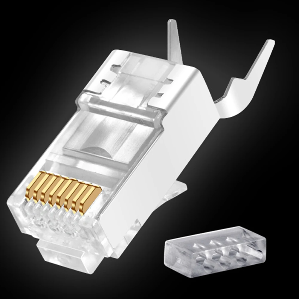 RJ45 Connector Network Cable Connector 10/50/100pcs Cat6a Cat7 RJ45 plug shielded FTP 8P8C Network Crimp Connectors