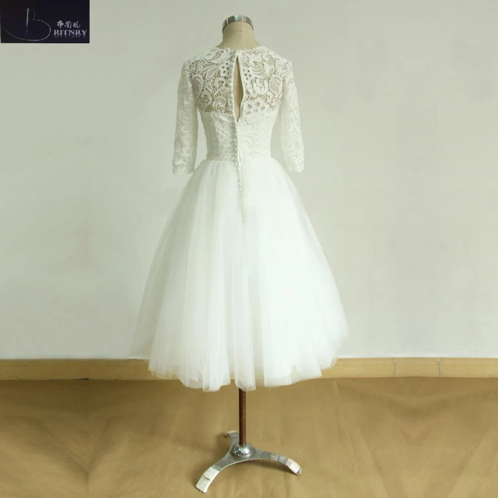

BRITNRY Ivory Simple Wedding Dress Lace Tops A Line Tulle Short Wedding Dress