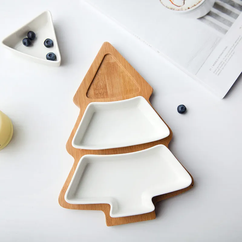 4Pcs/set Christmas Tree Dish Dinnerware Salad Cake Fruit Dessert Candy Ceramic Dishes Porcelain Plates Tray Tableware Set Xmas | Дом и сад