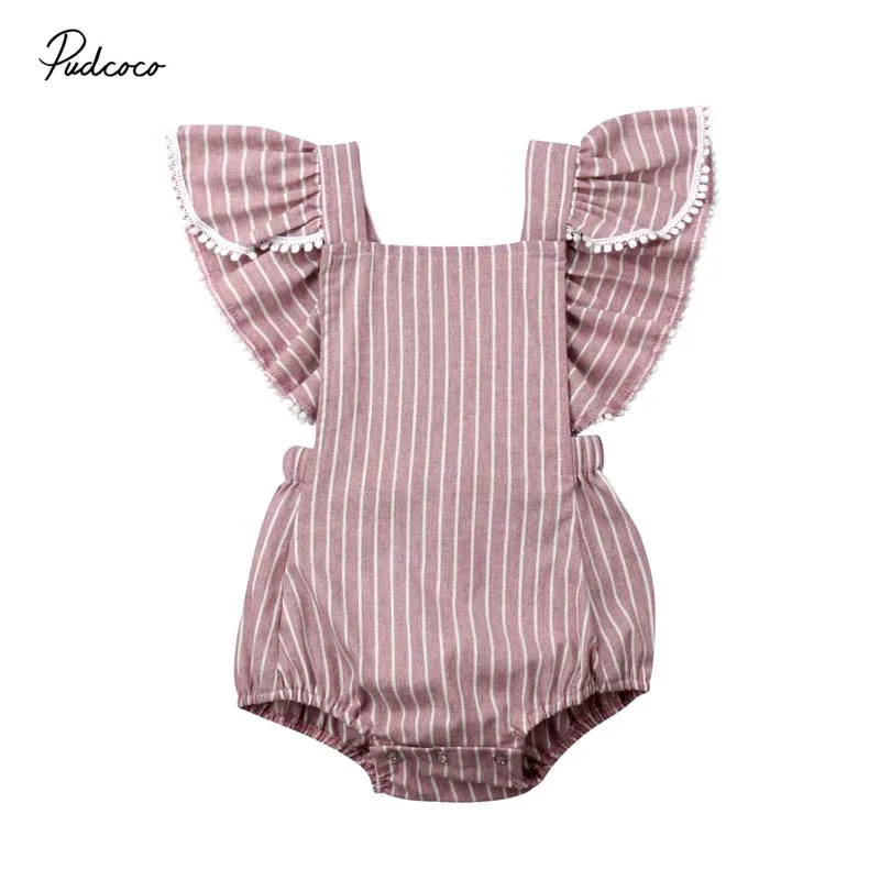 2019 Брендовое милое боди в полоску с рукавами-крылышками для новорожденных