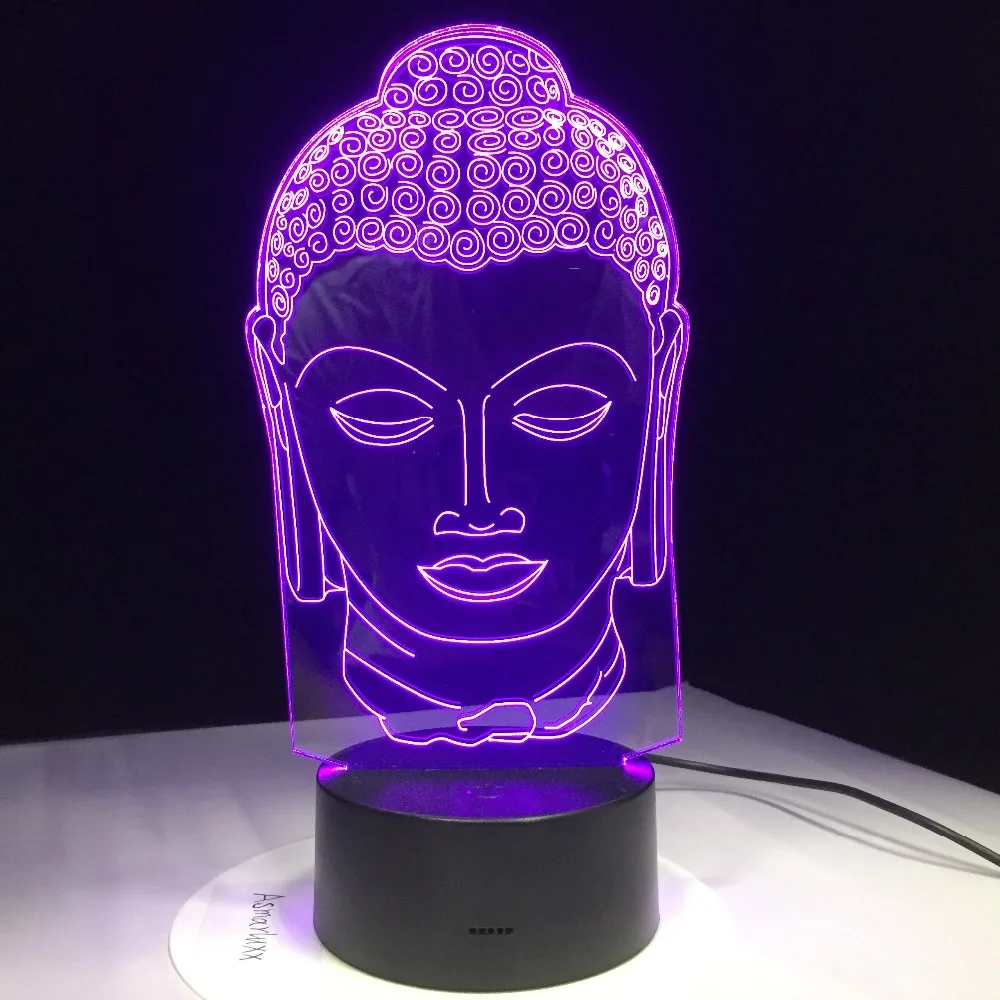 Лампа Будды Буддизм 3D светодиодный светильник USB Цвет Ночной украшения