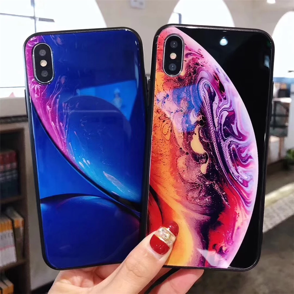 For iPhone XS Max Case Star Space Tempered Glass Back Cover Protective Fundas XR Coque |