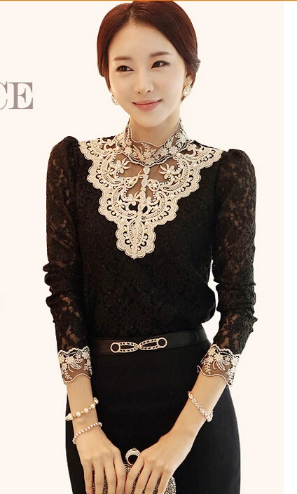 Блузка женская кружевная с вышивкой модный винтажный топ крючком белый и черный
