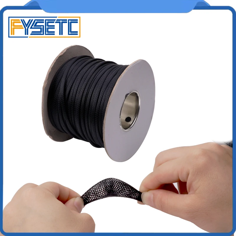 

100Meter Expandable Braided PET Premium Cable 6mm/8mm/10mm Dia Sleeve Black Certification ROHS 3D Printer Accessories