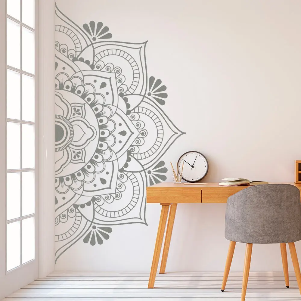 

Mandala in Half Wall Sticker Decor for Home Removable Vinyl Sticker for Meditation Yoga Wall Art Living Room Decal Bedroom Mural