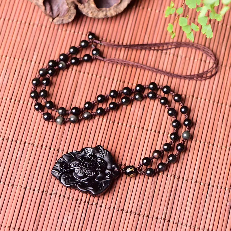 Подвеска из натурального обсидиана Piuxiu черная отлично вырезанный с эффектом