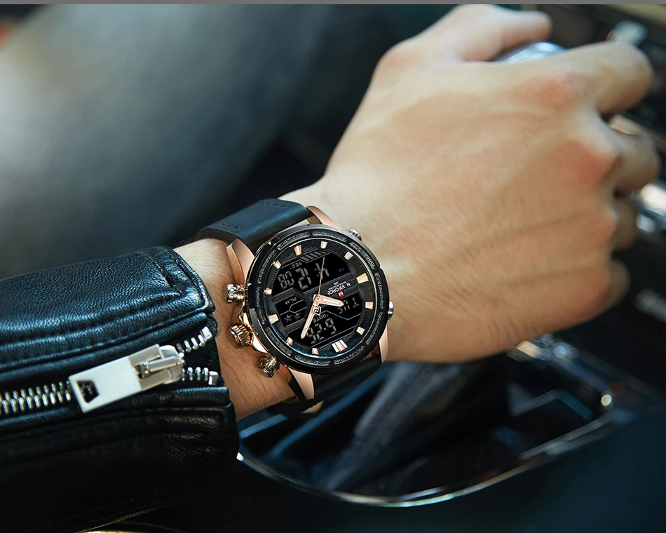 Топ люксовый бренд NAVIFORCE часы мужские модные спортивные часы Мужские Цифровые кварцевые часы кожаные военные водонепроницаемые наручные часы