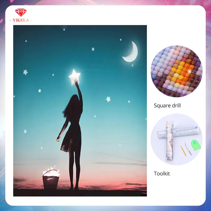 YIKELA Сделай Сам девушка ночь Звезда Луна Алмазная картина полный квадратный алмаз