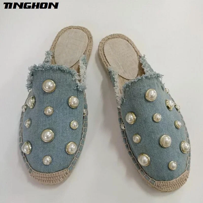 Женские джинсовые эспадрильи TINGHON ковбойские Парусиновые мокасины на плоской
