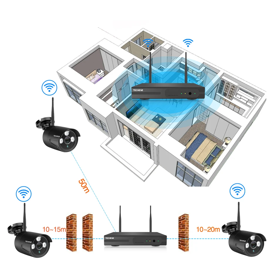 Techege 8CH Беспроводная CCTV система 1080P 4 шт. 2MP камера наружная Водонепроницаемая IP