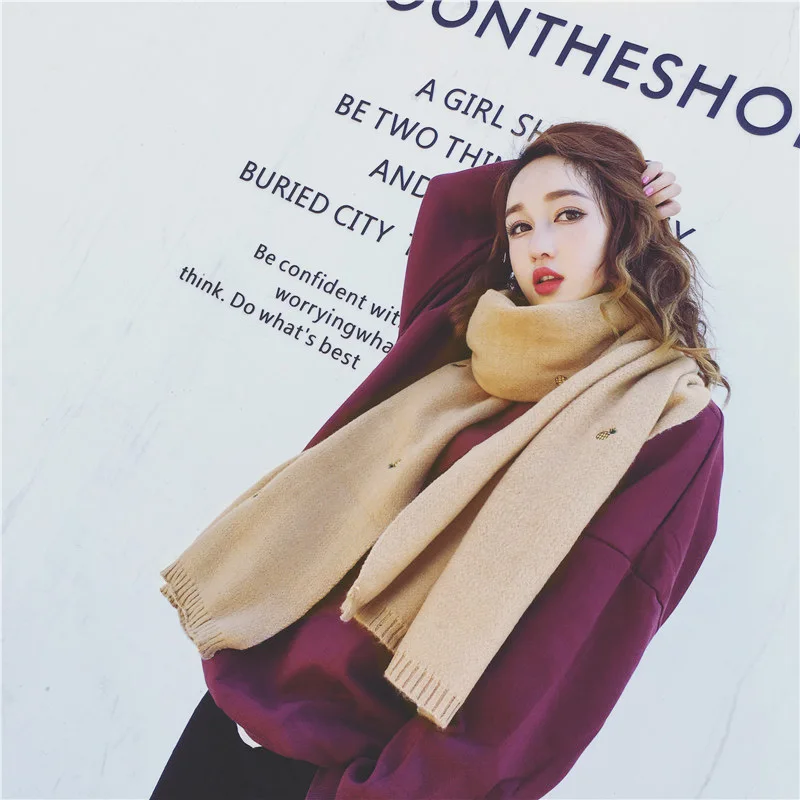 2017 Осень и зима новый двусторонний Мода ананас вышивка шарф Дикий толстые теплые