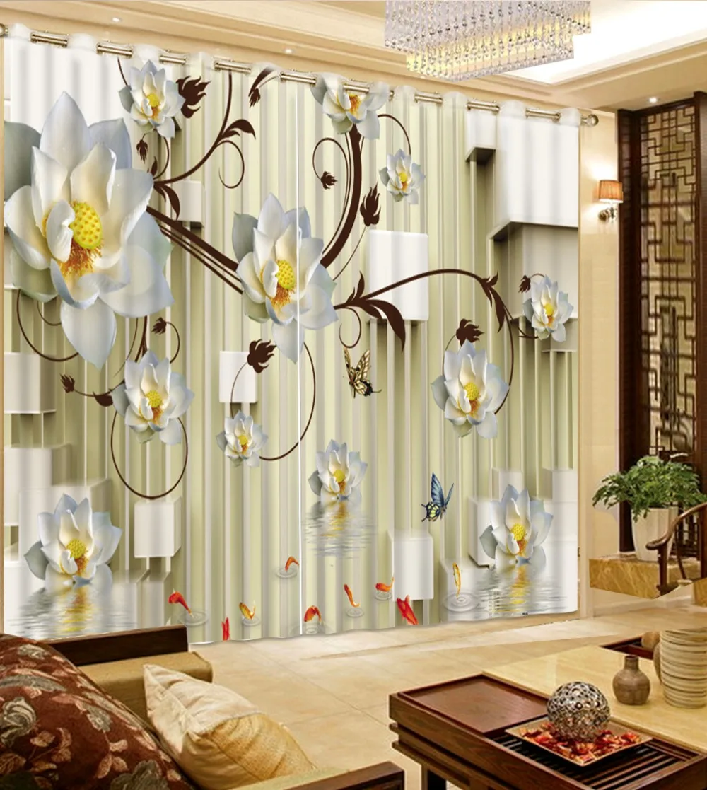 Современные китайские занавески на заказ 3d в виде лотоса для гостиной