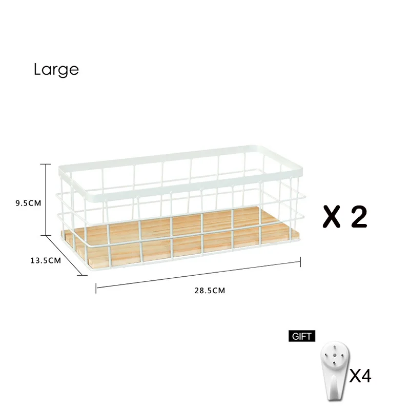 White L x 2pcs Железная деревянная настенная полка wtih, подвесная корзина для хранения, полки для мелочей, держатель, стеллаж для хранения, органайзер для украшения дома - Цвет: White L x 2pcs
