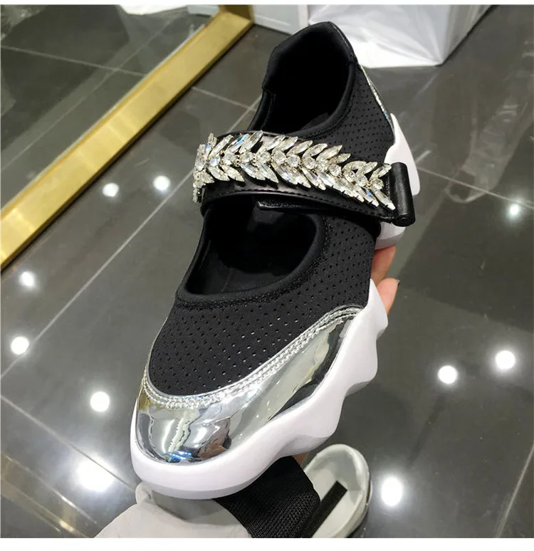 Обувь со стразами; женские кроссовки с кристаллами на платформе; zapatos de mujer; Новинка года; сезон весна; chaussures femme; женские белые кроссовки