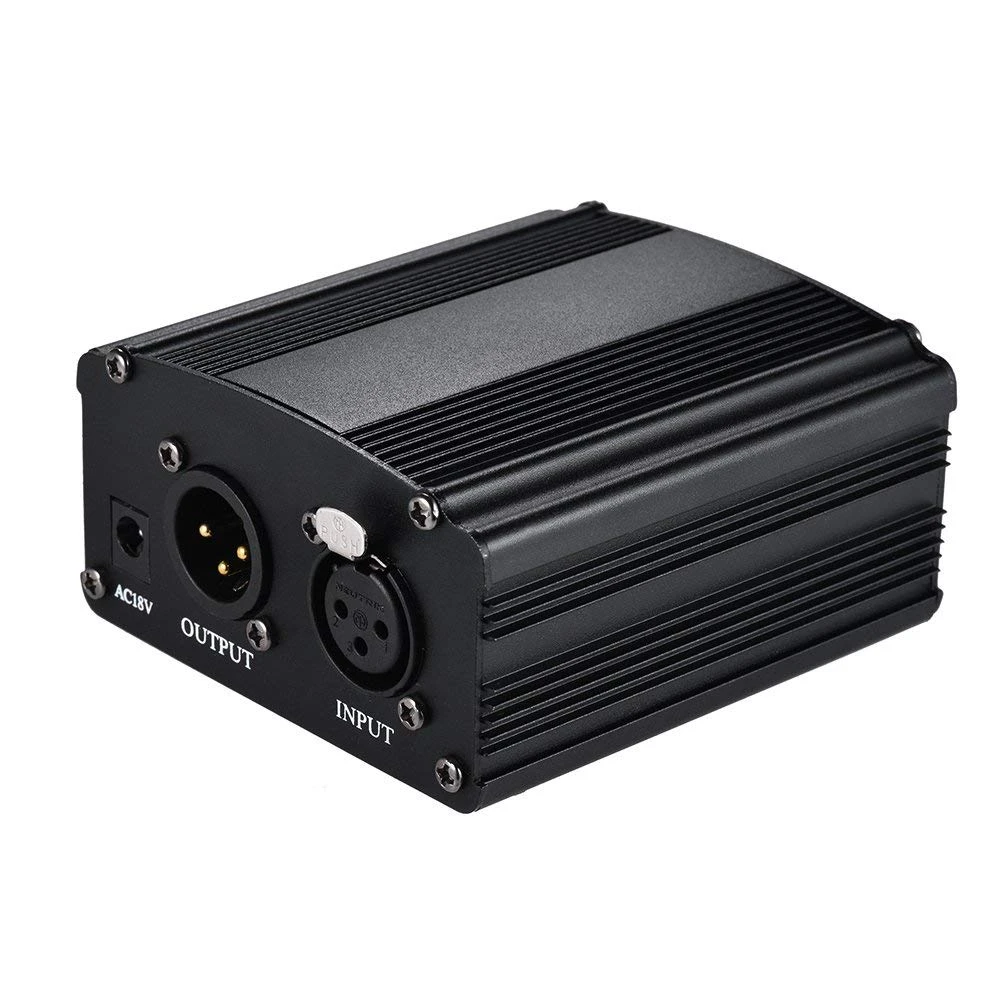 Микрофон 1-канальный блок питания с фантомным питанием 48 В + адаптер AU US EU UK для любой конденсаторной записи.