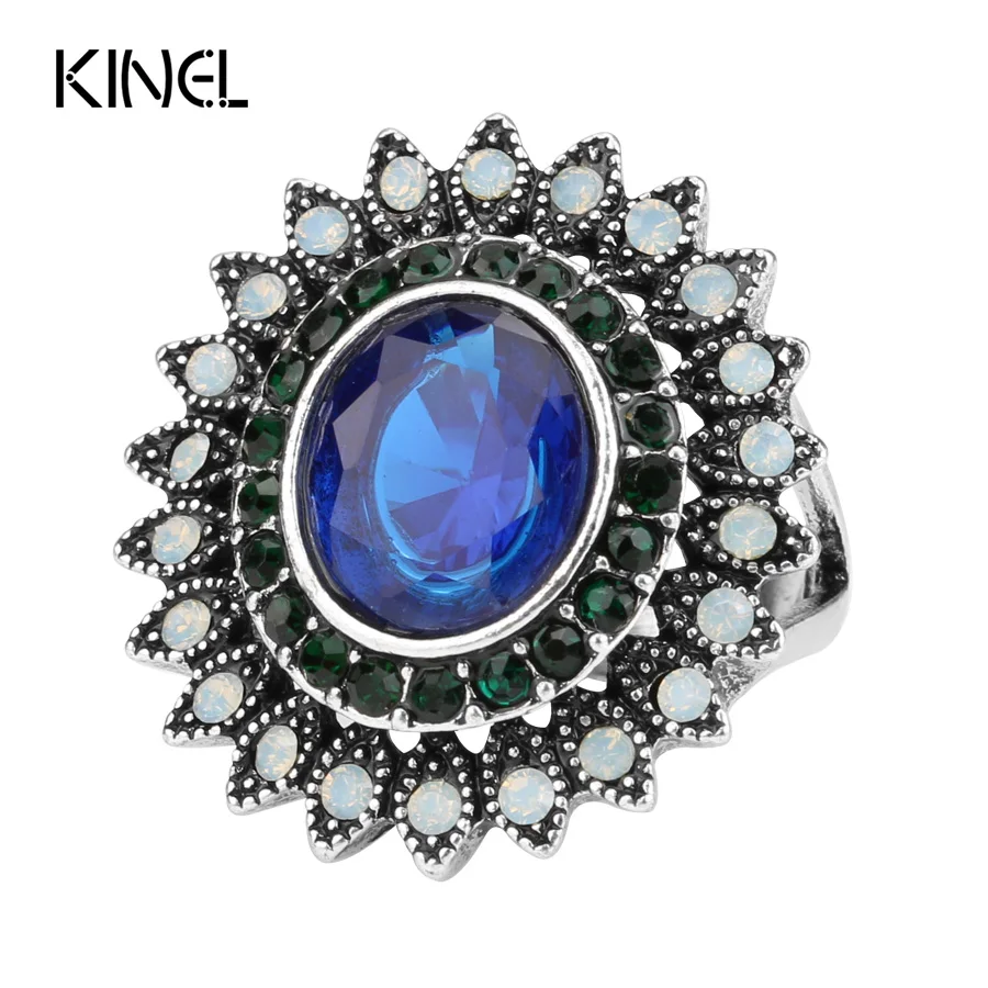 Роскошный подарок Kinel 2017 синее кольцо из смолы для женщин серебряный цвет
