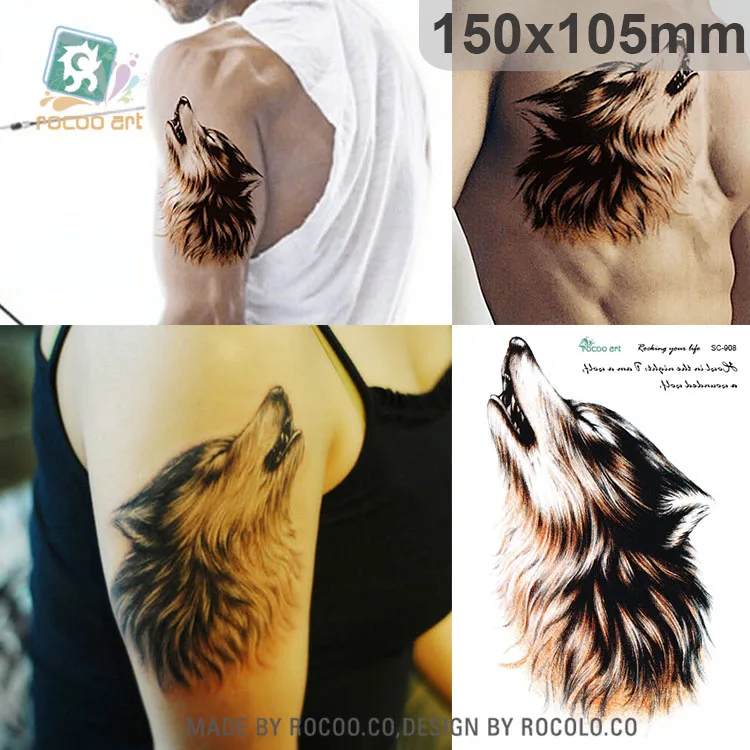 

Brown Howl Wolf Head Temporary Tattoo Stickers Body Art Cool Men Fake Tattoo Tatuagem Taty For Arms Chest Back Rocooart SC908