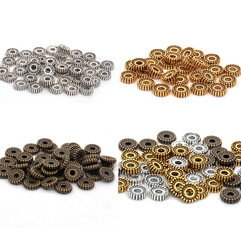 

8mm 100 Pcs/lot Vintage Bronze and Gold Wheel Pattern Bead Tibetan Silver Spacer Beads for Bracelet Jewelry Making