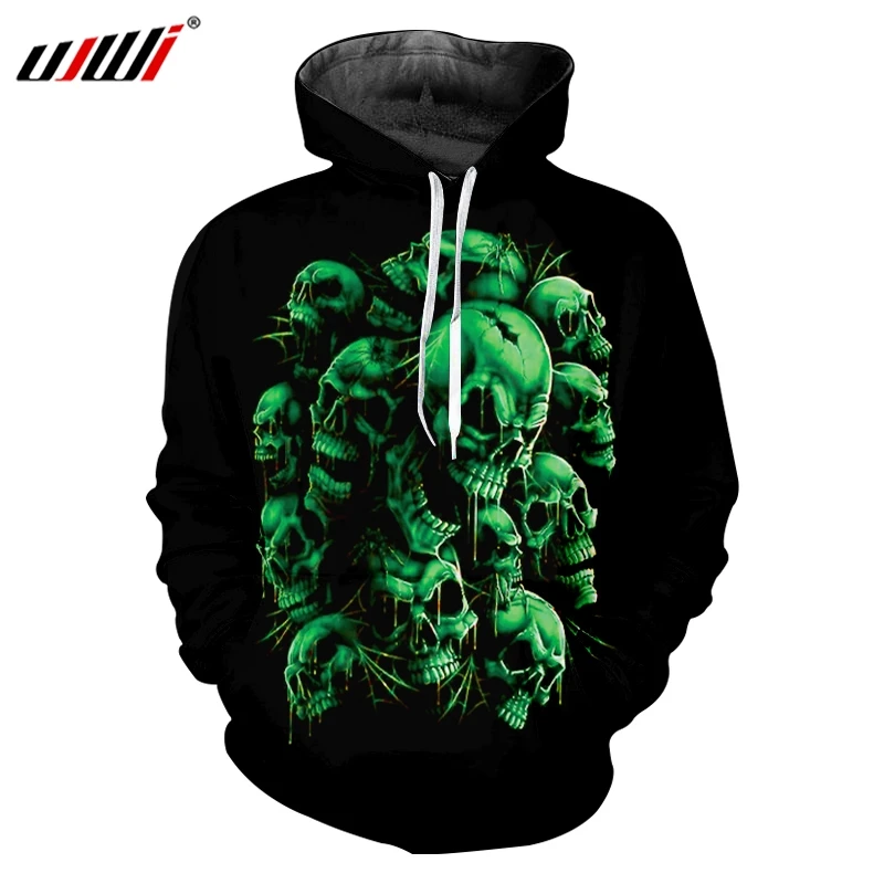 

Толстовка UJWI мужская с 3D-принтом, классный свитшот с зеленым черепом, уличная одежда в стиле хип-хоп, спортивный костюм с длинным рукавом, пуловеры с капюшоном, джемперы