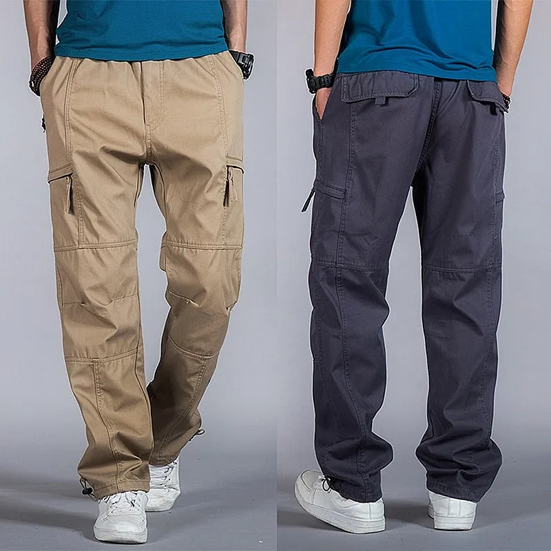 Мужские свободные брюки-карго повседневные хлопковые шаровары с эластичным
