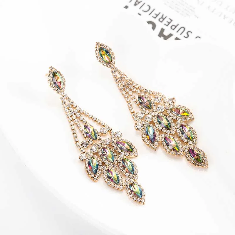 gold multicolor YFJEWE 328 юбилейные шикарные разноцветные свадебные ювелирные украшения в виде капель, женские длинные висячие серьги E558 - Окраска металла: gold multicolor