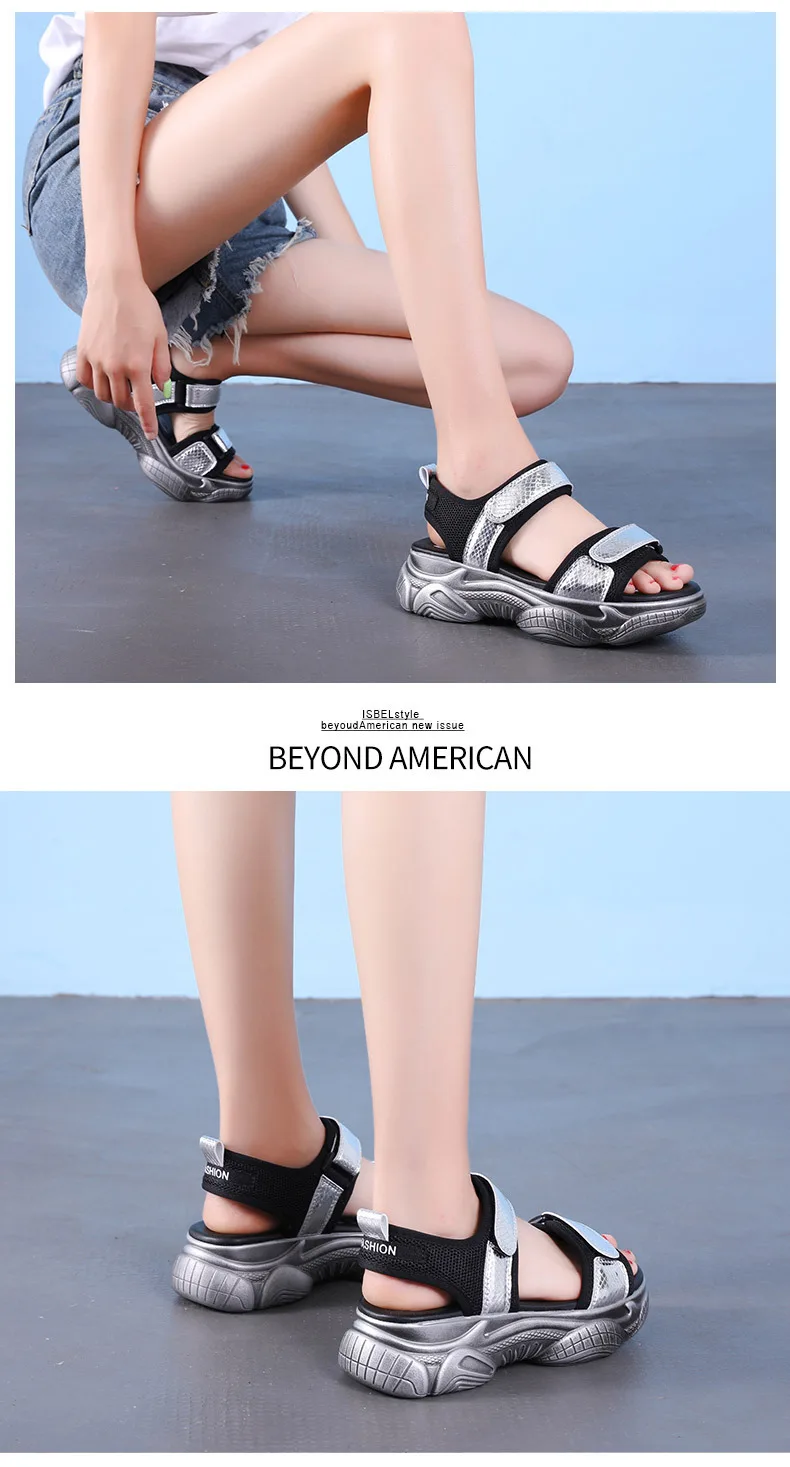 Sandalias mujer; коллекция года; обувь; женские кроссовки на платформе; модная брендовая Летняя обувь; zapatos de mujer; женская обувь на массивном каблуке; цвет Леопардовый, серебристый