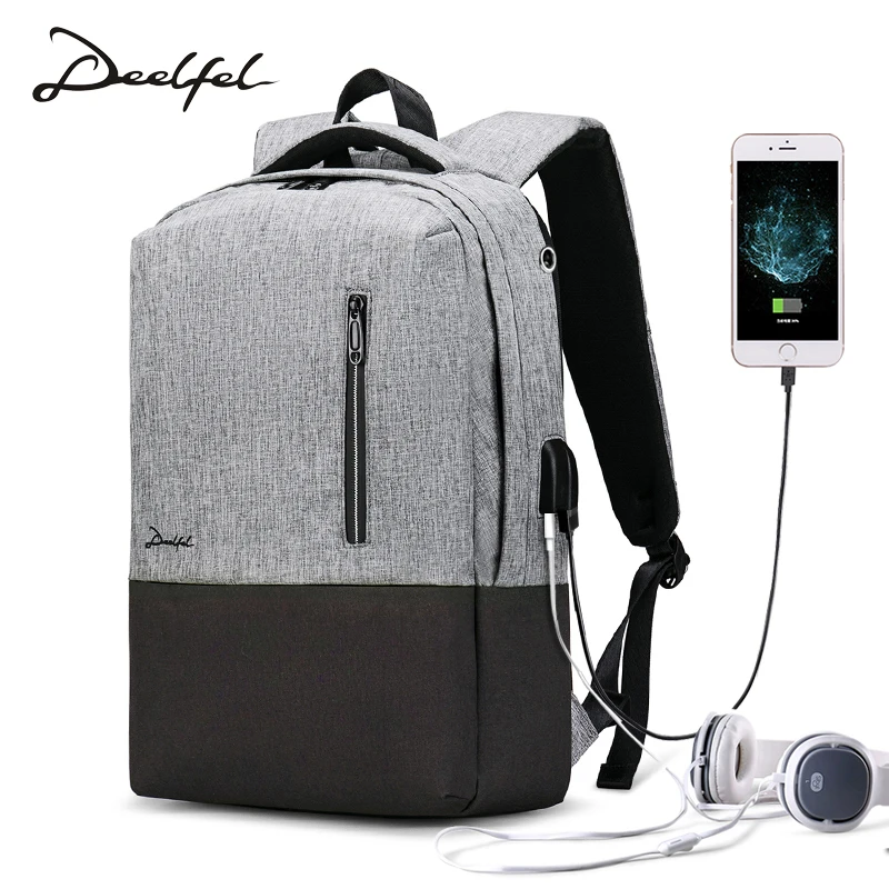 DEELFEL Brand Men Laptop Backpacks USB Charging Backpack For Teenager Boyes Fashion Male Mochila Travel Anti-theft |