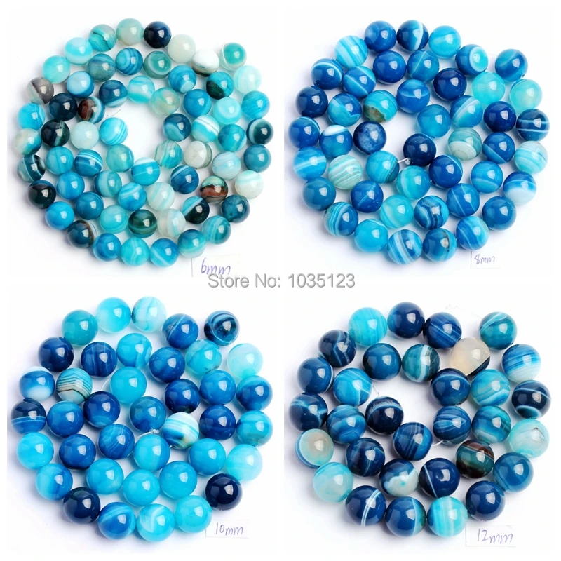 

Natural Blue Banded Agates Onyx Round Shape 4/6/8/10/12/14mm DIY Loose Beads Strand 15" Jewellery Making wj35