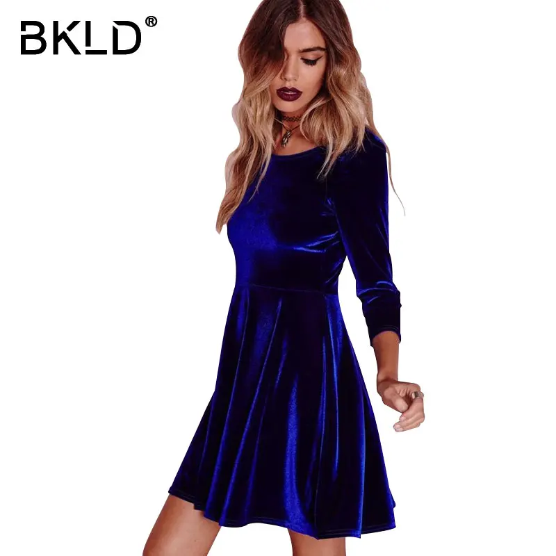 Платье BKLD Autumn2018 красное вельветовое платье А силуэта с рукавом три четверти и о