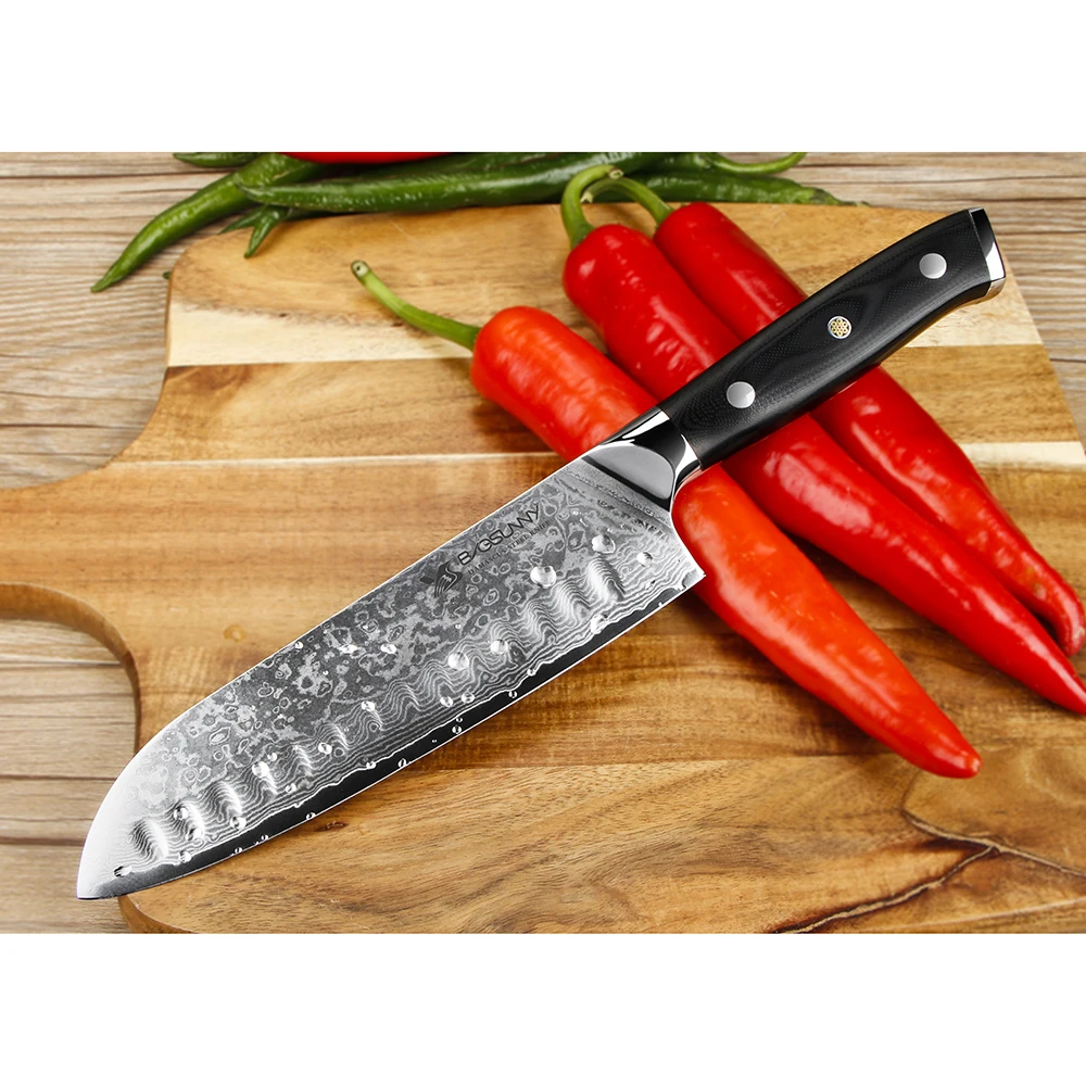 BIGSUNNY Kitchen Chef Knife Set - 8&quot &amp 7&quot Santoku with Ergonomics G10 Handle Damascus Steel 2 Piece Gift | Дом и сад