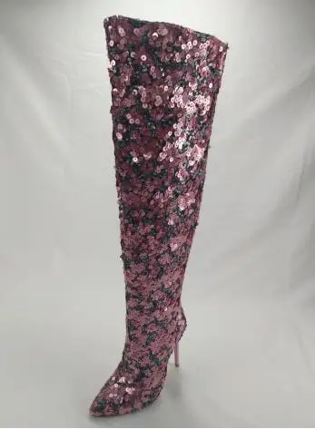 Moraima Snc Newest Pointed Toe High Heel Boots Glitter Embellished Thin Heels Shoes Woman Over the Knee Long | Обувь