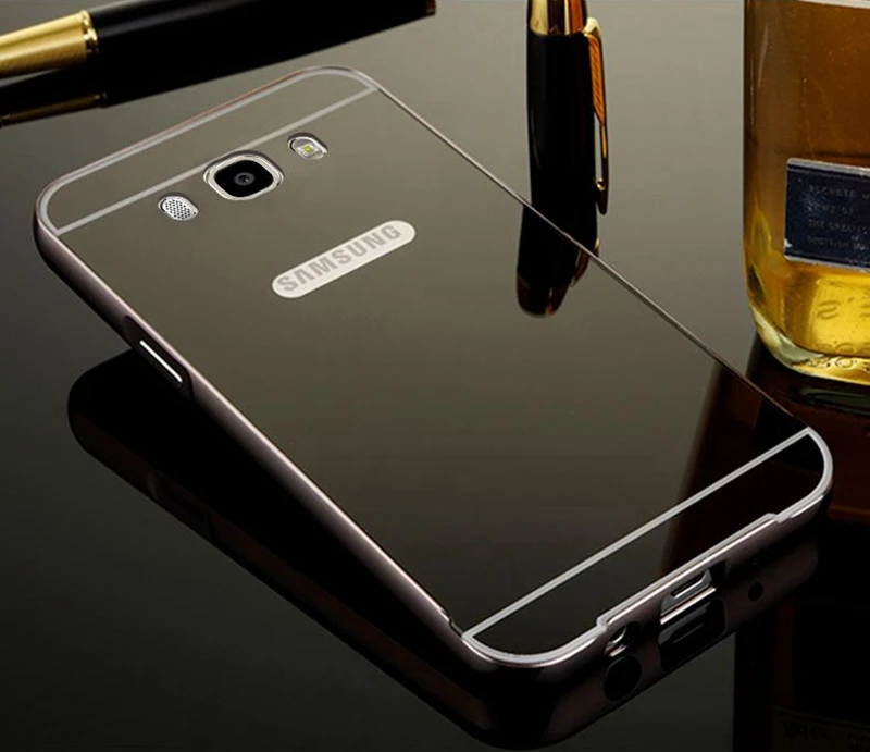 Для samsung J5 2016 покрытие корпуса Зеркало чехол Алюминий металлический бампер акрил