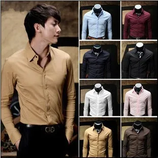 2013 New Men's Clothing Casual Shirt Male Long-Sleeve Slim Fit Stylish Dress Shirts plain and simple Candy Free Shipping | Мужская