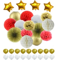 gold red white paper craft tissue paper pom poms flower fan paper honeyomb balls lanterns latexfoil star balloons for party