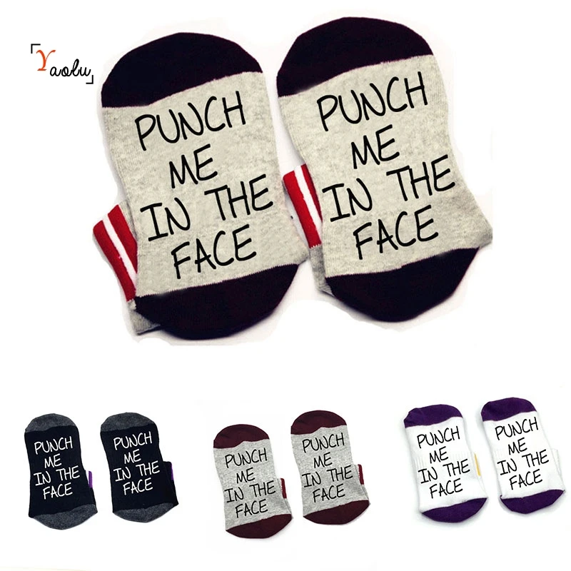 Носки с надписью Punch me in the face хлопковые носки унисекс тапочки до щиколотки