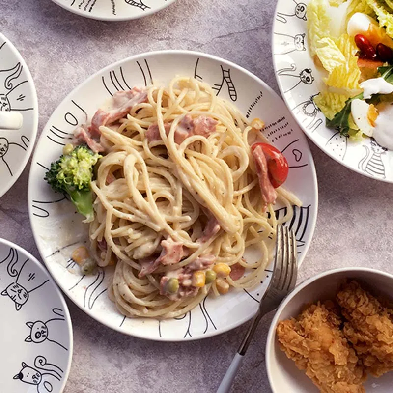 Керамическая тарелка с изображением милого кота Западный обеденный десерт